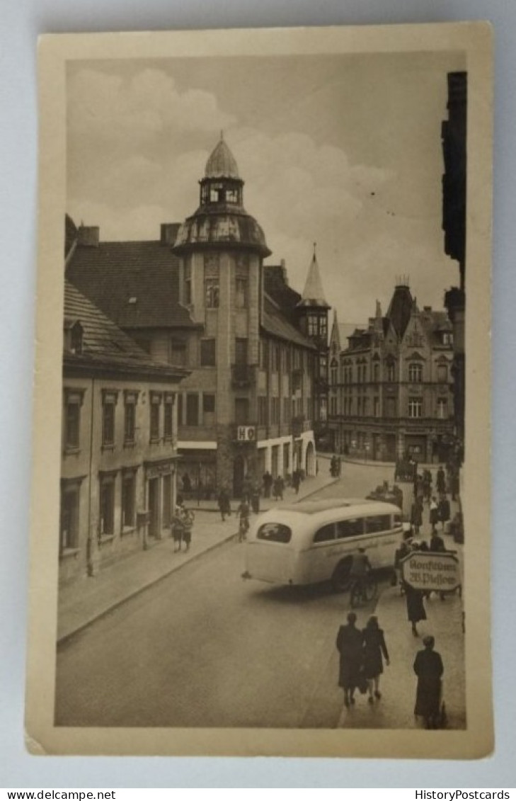 Nauen, Straße D. Jugend, Alter Bus, HO, Geschäfte, 1956 - Nauen