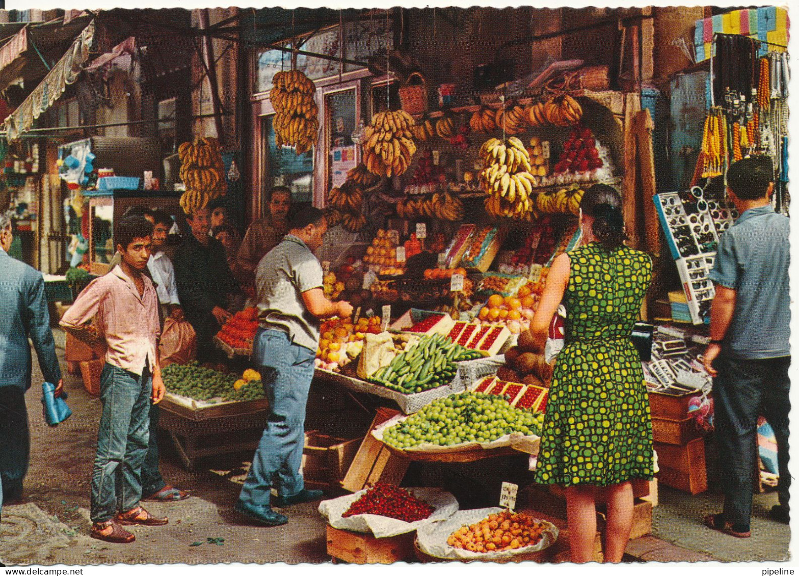 Lebanon Postcard Beirut Sent To Denmark 30-9-1969 (Fruit Shops In The Oriental Bazar) - Liban