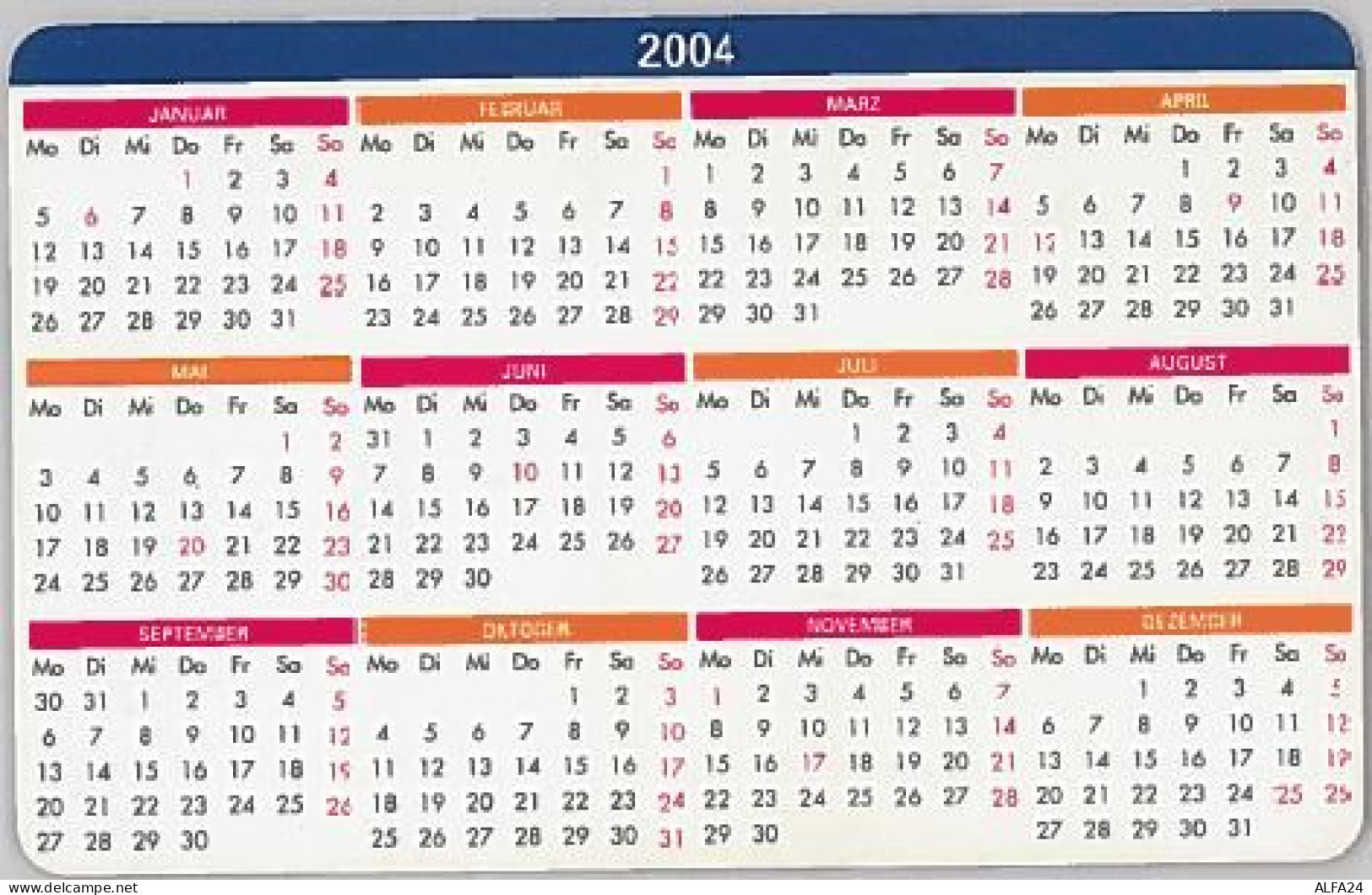 CALENDARIO FORMATO SCHEDA 2004 VORNEIMHER (J4.3 - Tamaño Grande : 2001-...