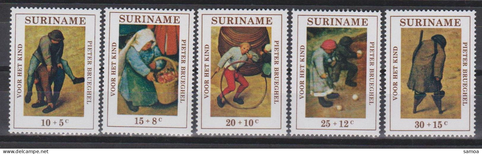 Surinam 1971 546-50 ** Tableaux De Brueghel L’Ancien Jeux D’enfants - Suriname ... - 1975