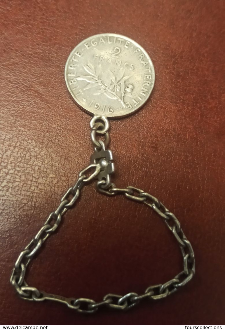 PENDENTIF En ARGENT Pour 16 Grammes Attache OK  - Monnaie Semeuse 2 Francs 1916 Diamètre 27 Mm Longueur Totale 11 Cm - Pendenti