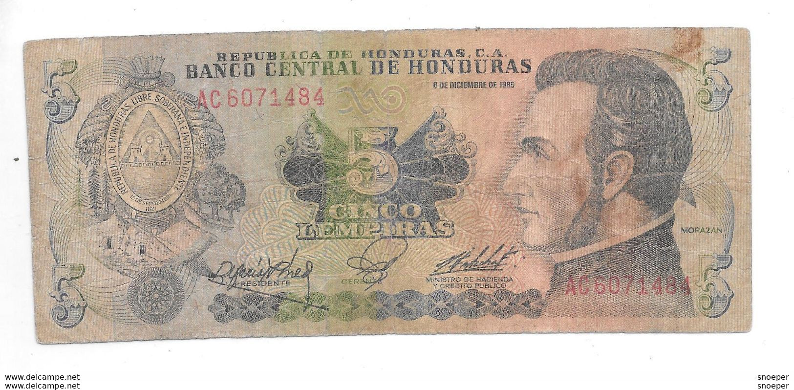 *honduras 5 Lempiras 1978  (6 December 1985)  63a - Honduras