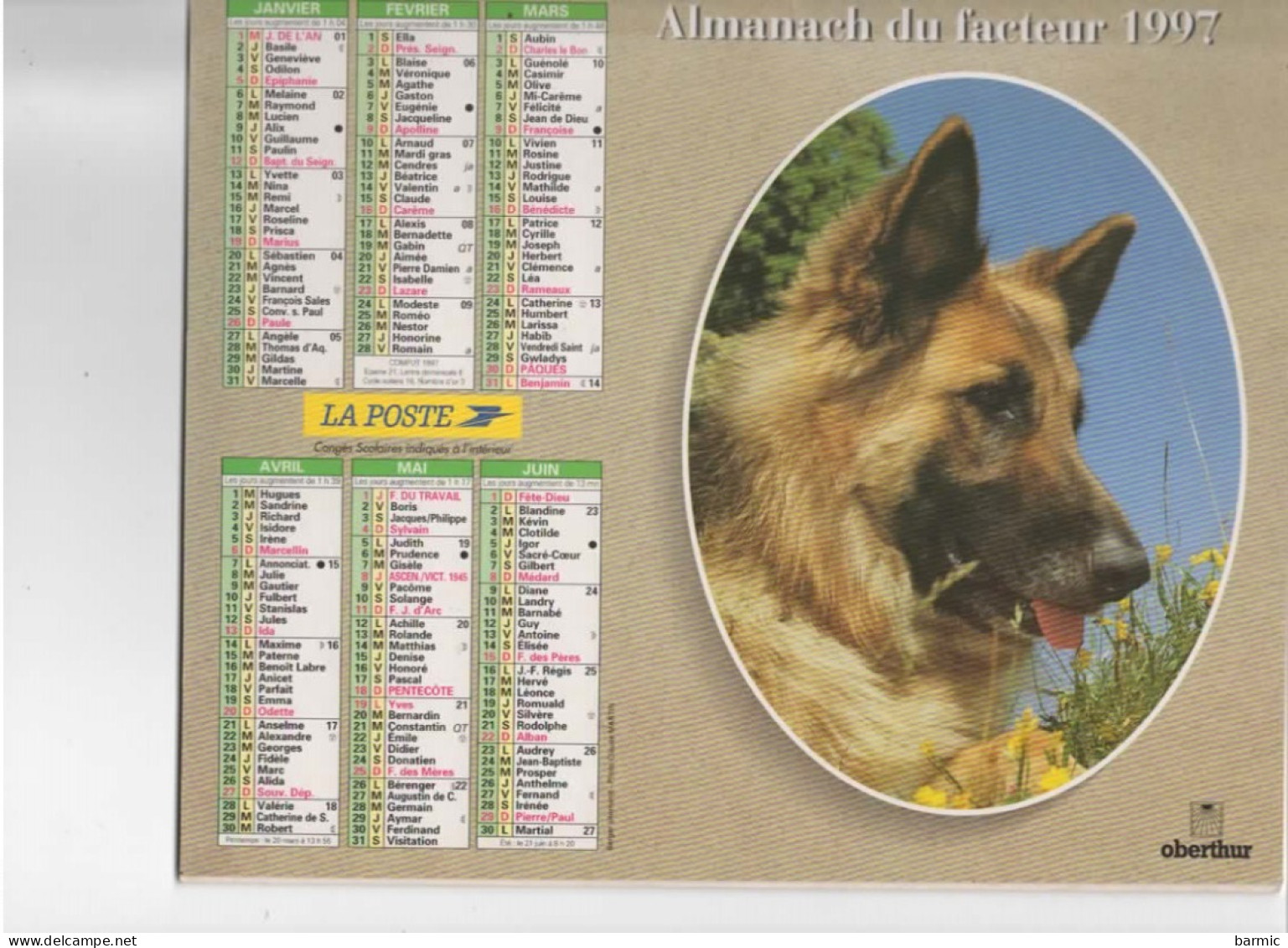 CALENDRIER ANNEE 1997, COMPLET, BERGER ALLEMAND, CHEVAL REF 13765 - Big : 1991-00