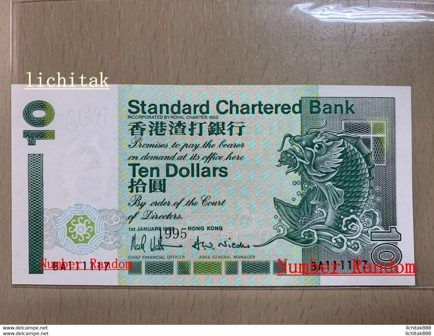 1995 Hong Kong Standard Charter Bank  $10 UNC Banknote €2/ Pc Number Random - Hong Kong