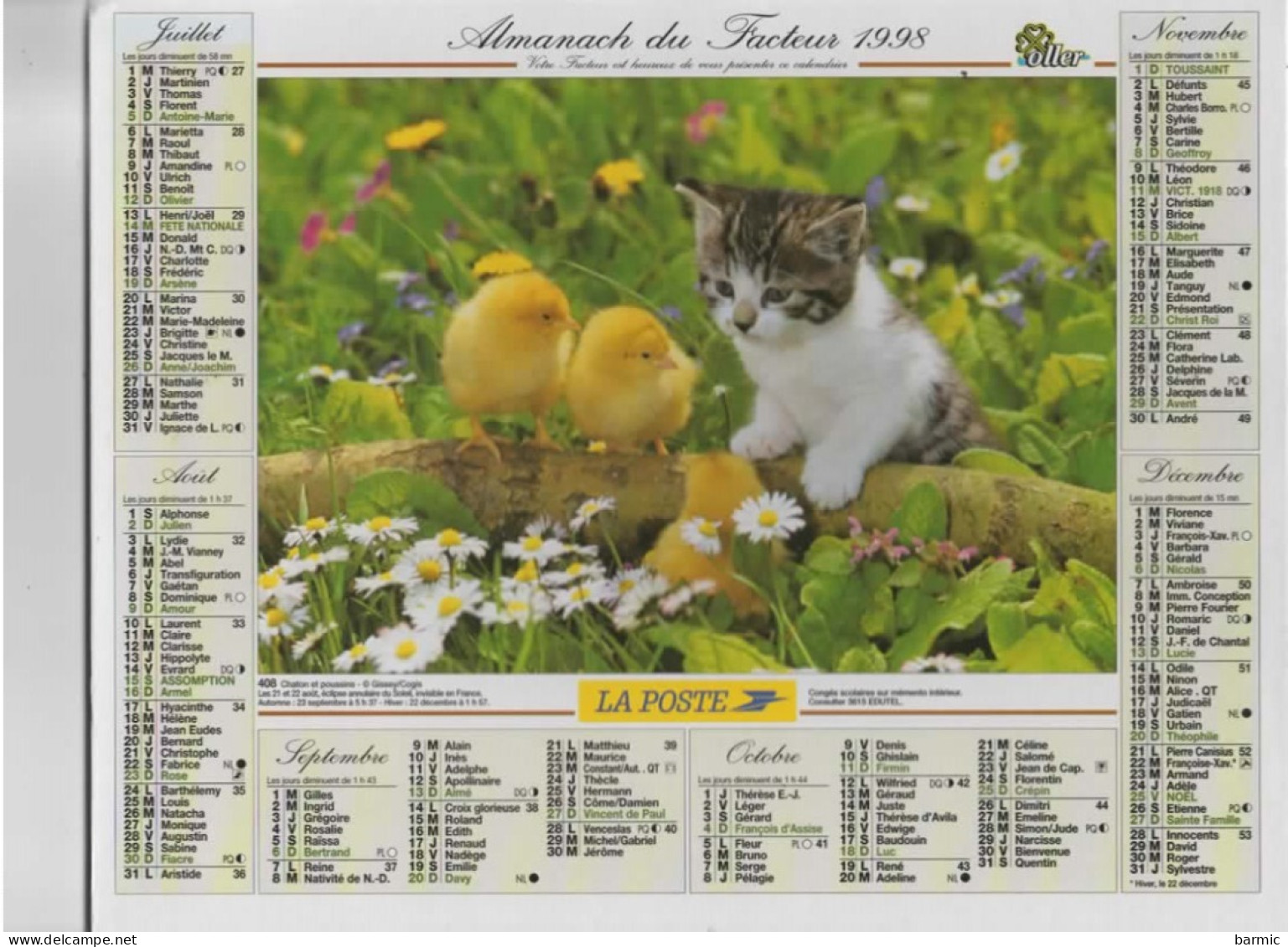 CALENDRIER ANNEE 1998, COMPLET, CHATON ET OISEAU , CHATON ET FLEURS  REF 13766 - Groot Formaat: 1991-00