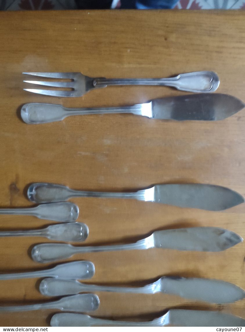 Armand Frenais 6 Fourchettes 6 Couteaux à Poisson Métal Argenté Style Chinon - Silverware