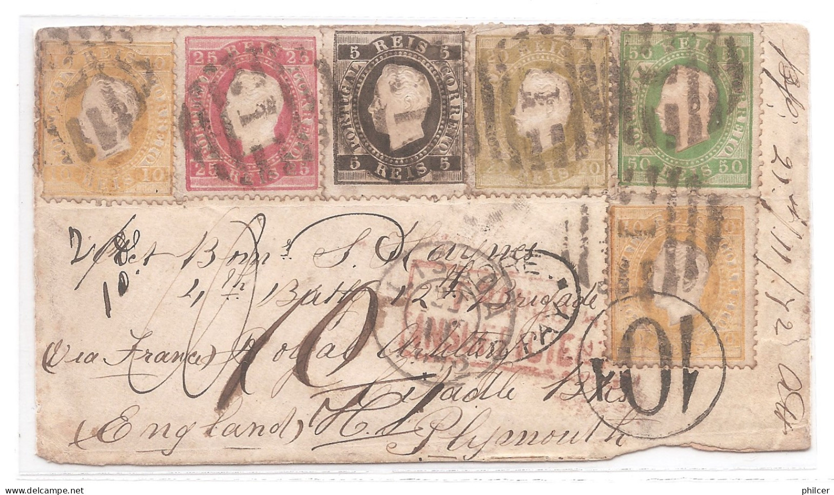 Portugal, 1872, # 36a..., For Plymouth - Storia Postale