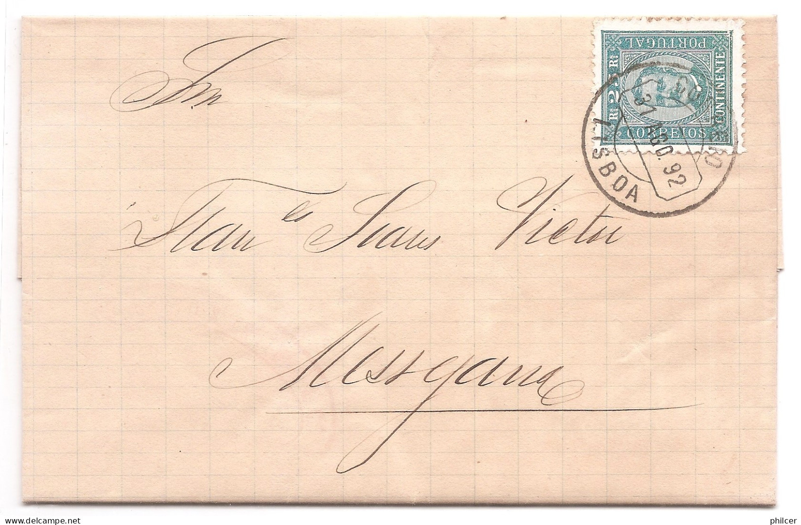 Portugal, 1892, # 70 Dent. 11 3/4, Para Messejana - Lettres & Documents