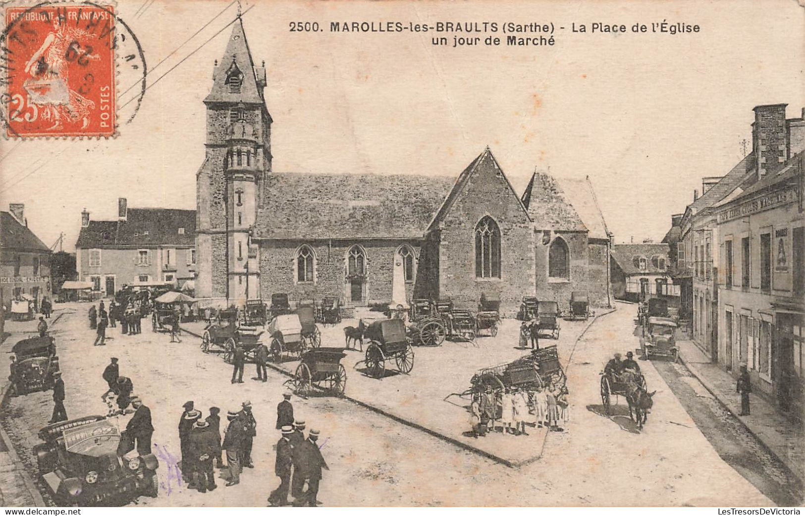 FRANCE -  Marolles Les Braults (Sarthes) - La Place De L'Eglise Un Jour De Marché - Carte Postale Ancienne - Marolles-les-Braults