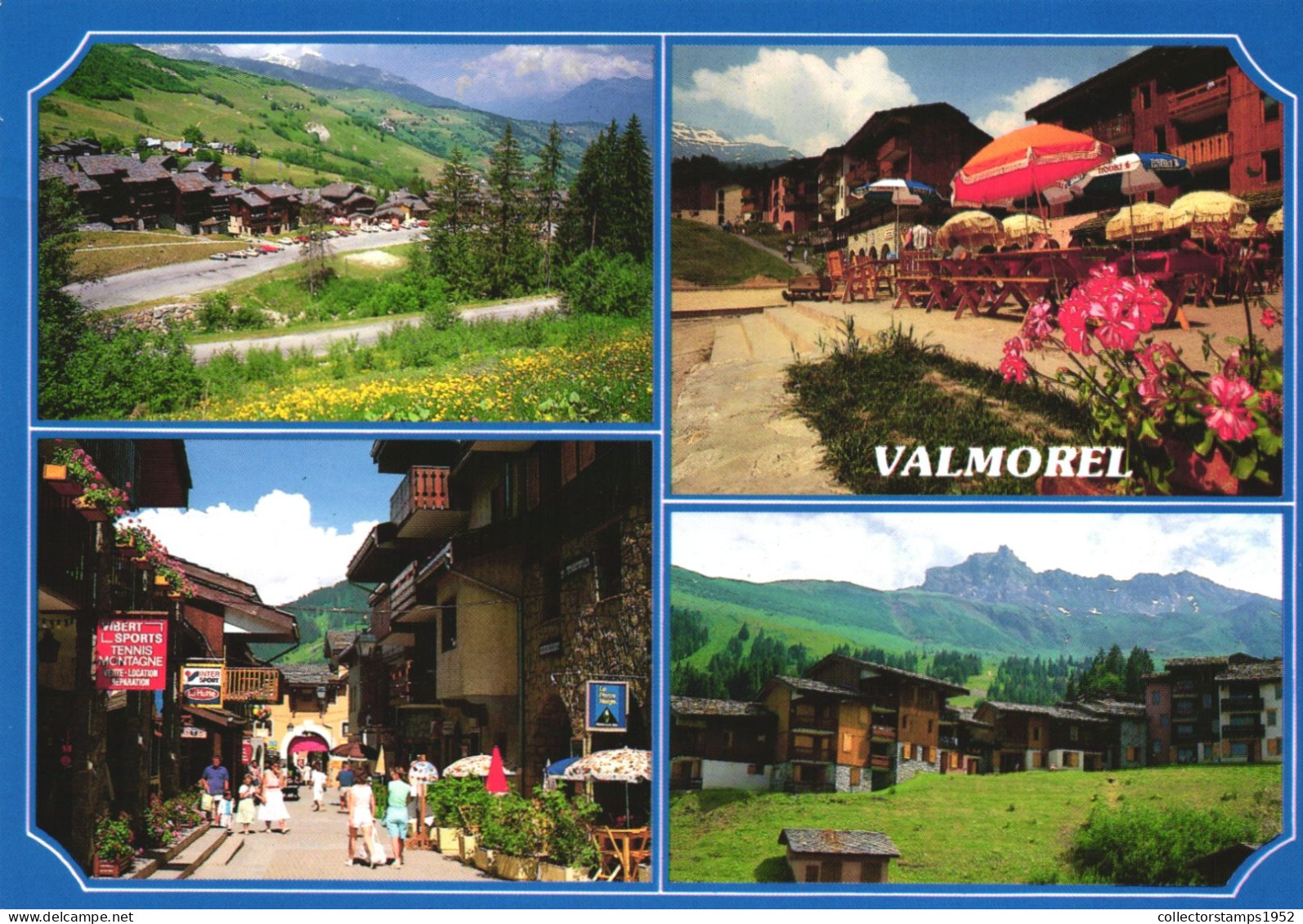 VALMOREL, MULTIPLE VIEWS, ARCHITECTURE, TERRACE, UMBRELLA, FRANCE, POSTCARD - Valmorel