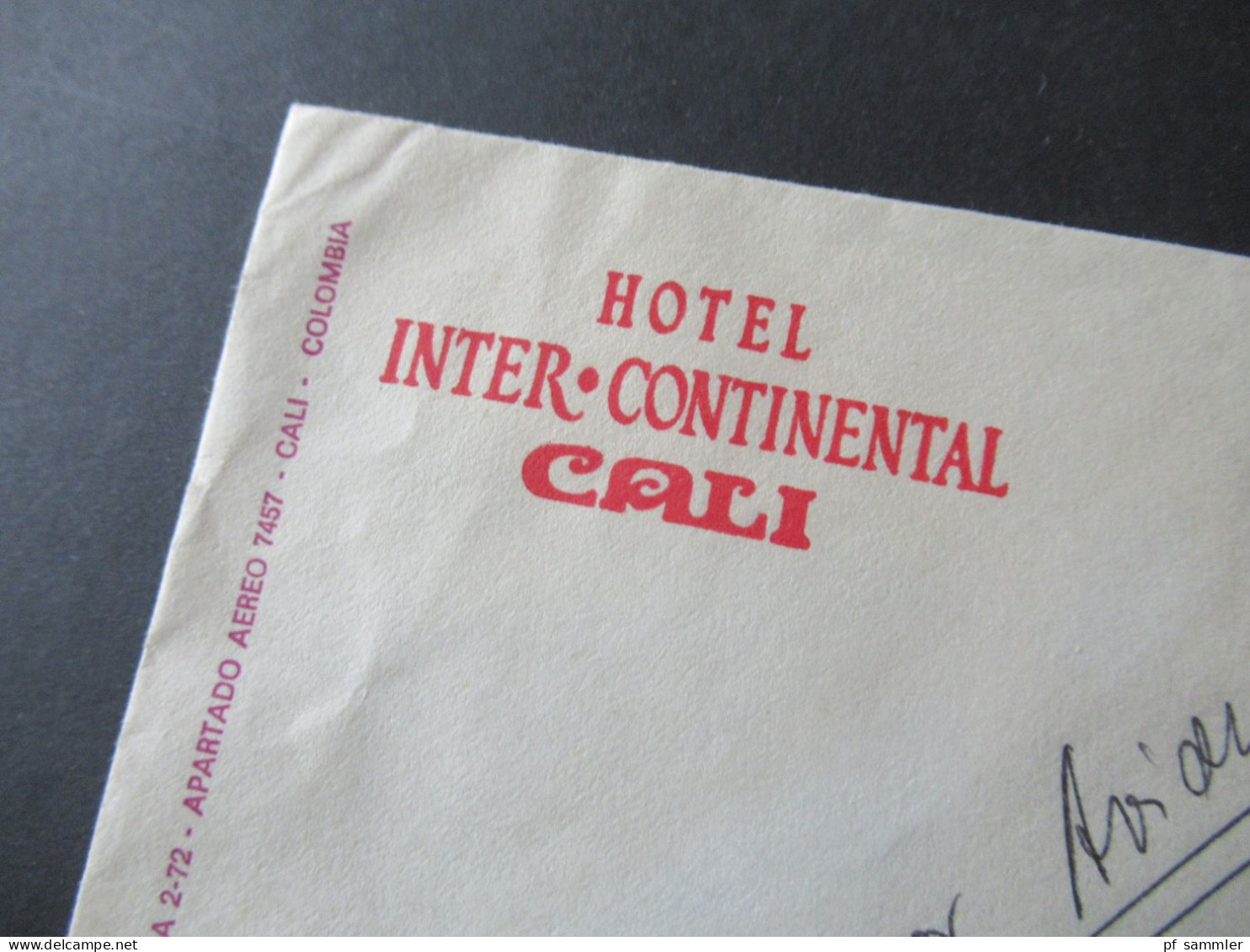Kolumbien Ca. 1980er Jahre ?! 2x Marke Als Klebezettel Umschlag Hotel Inter Continental Cali (Bogota) Nach St. Goar - Colombie