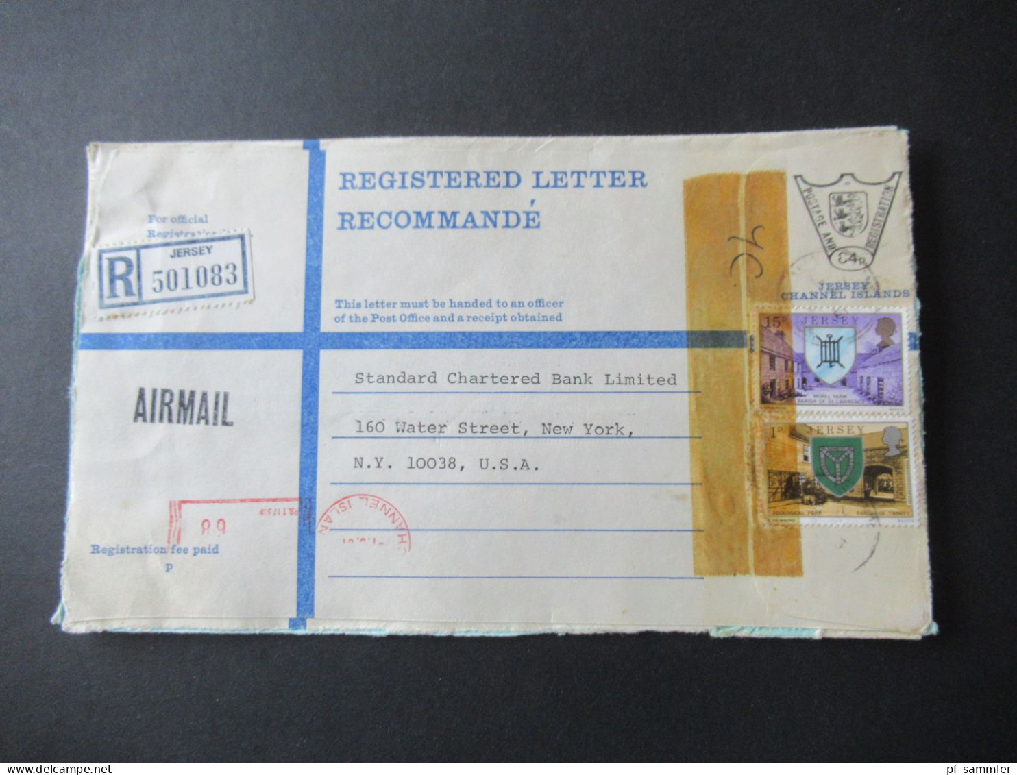 GB Jersey Channel Islands 1981 2x registered letter Postage and registration mit Marken Airmail nach New York USA