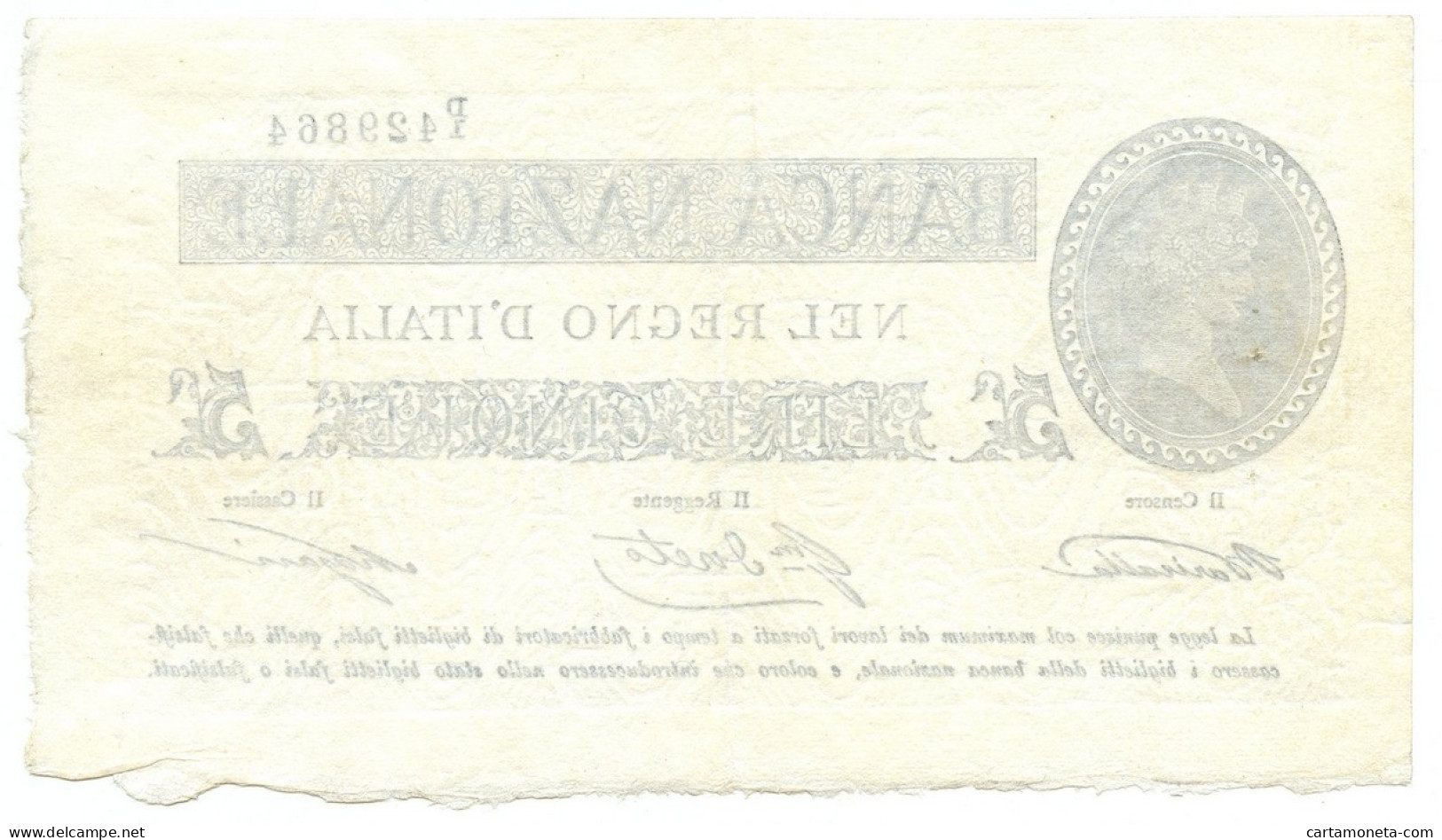 5 LIRE BANCA NAZIONALE NEL REGNO D'ITALIA TIPO PROVVISORIO 25/07/1866 SPL- - Sonstige & Ohne Zuordnung