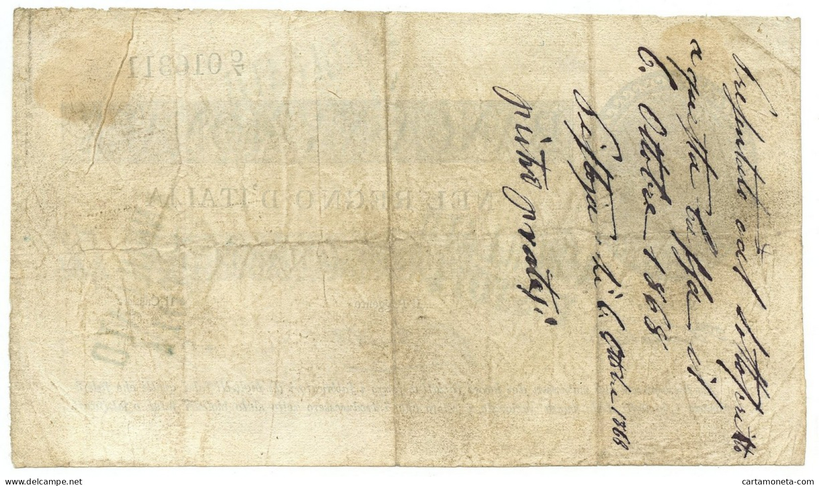 5 LIRE FALSO D'EPOCA BANCA NAZIONALE REGNO D'ITALIA PROVVISORIO 25/07/1866 QBB - [ 8] Fictifs & Specimens