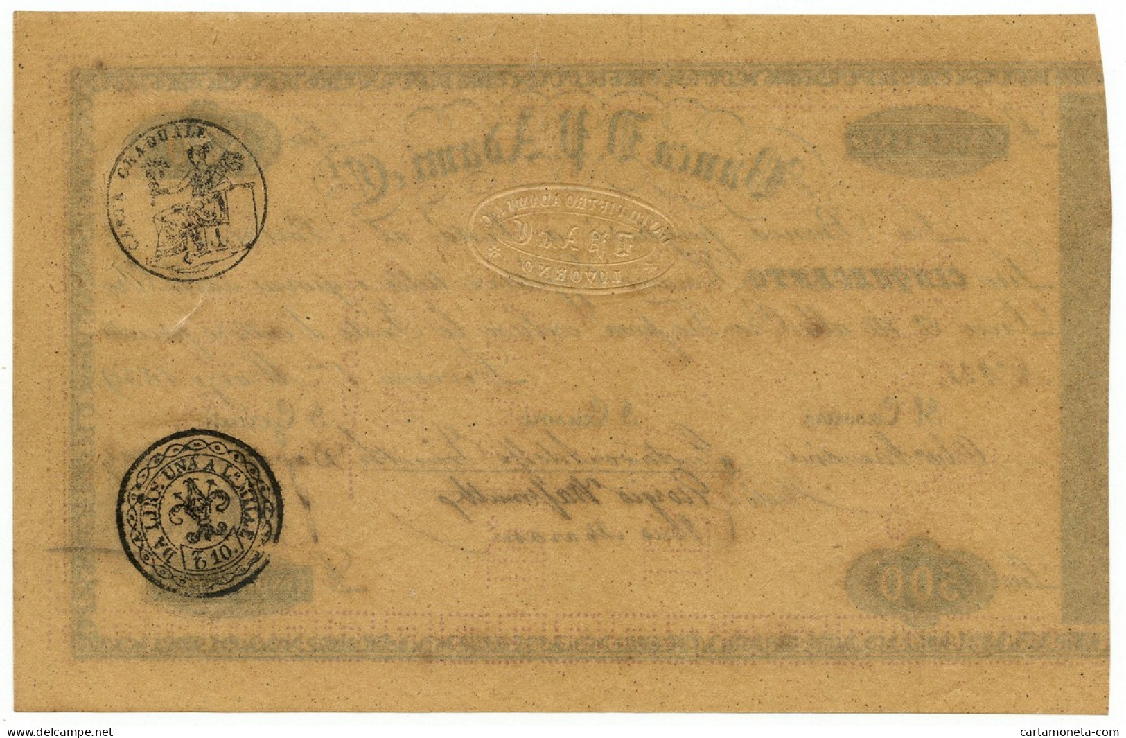 500 LIRE GRANDUCATO DI TOSCANA BANCA ADAMI LIVORNO 01/03/1859 SUP+ - Sonstige & Ohne Zuordnung