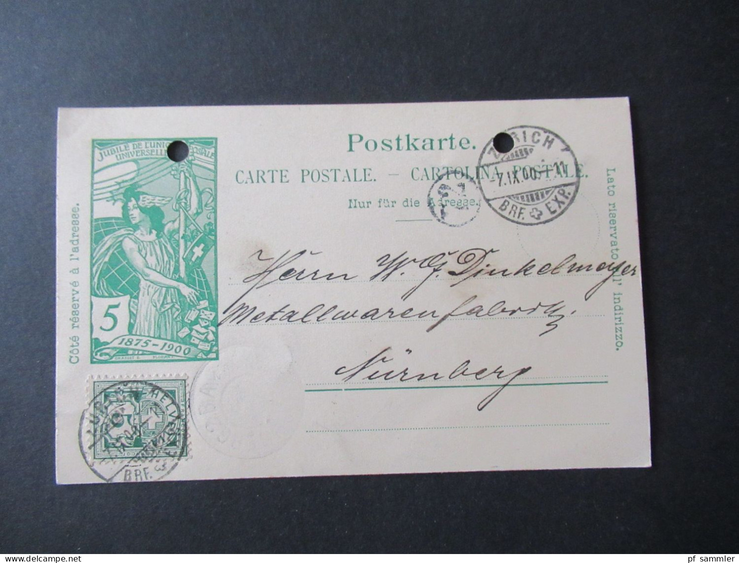 Schweiz 1900 Ganzsachen Jubilé De Union Universelle Teils Mit Zusatzfrankaturen Nach Nürnberg Gesendet Bahnpost Ambulant - Stamped Stationery