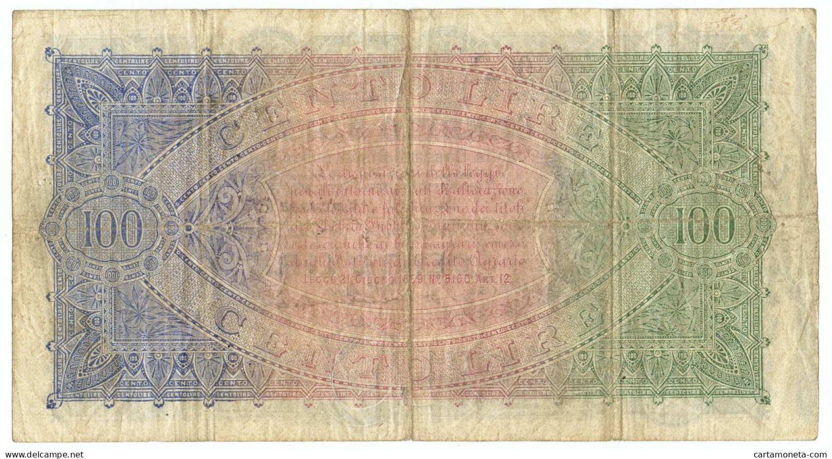 100 LIRE CASSA DI RISPARMIO DI BOLOGNA CREDITO AGRICOLO 01/11/1873 QBB - Autres & Non Classés