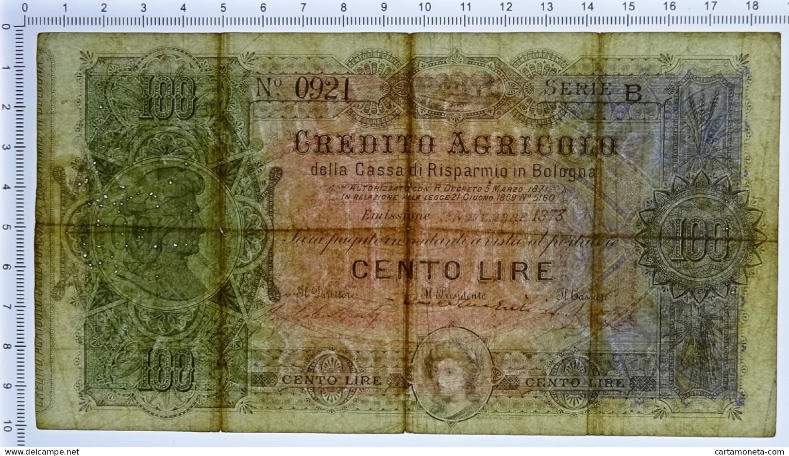 100 LIRE CASSA DI RISPARMIO DI BOLOGNA CREDITO AGRICOLO 01/11/1873 QBB - Altri & Non Classificati
