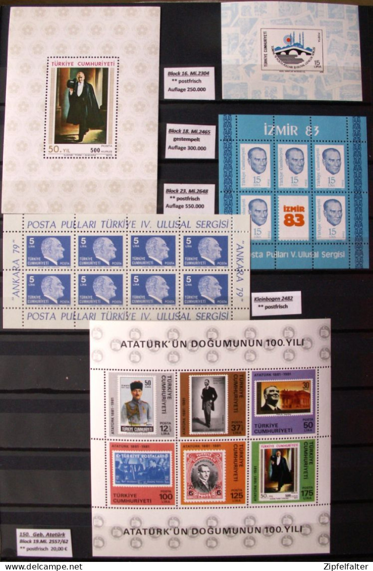 Große Sammlung Blöcke Der Türkei Von 1956-2020 Mit Vielen Seltenen Kleinauflagen. 73 Verschiedene Blöcke ** Postfrisch. - Blocks & Sheetlets