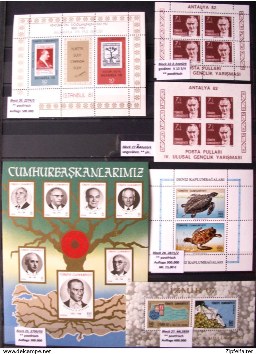 Große Sammlung Blöcke Der Türkei Von 1956-2020 Mit Vielen Seltenen Kleinauflagen. 73 Verschiedene Blöcke ** Postfrisch. - Blocks & Kleinbögen