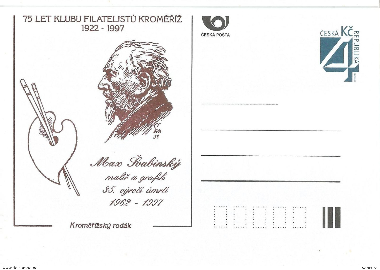 CDV C Czech Republic 75 Years Of The Kromeriz Stamp Collectors Max Svabinsky 1997 - Gravuren