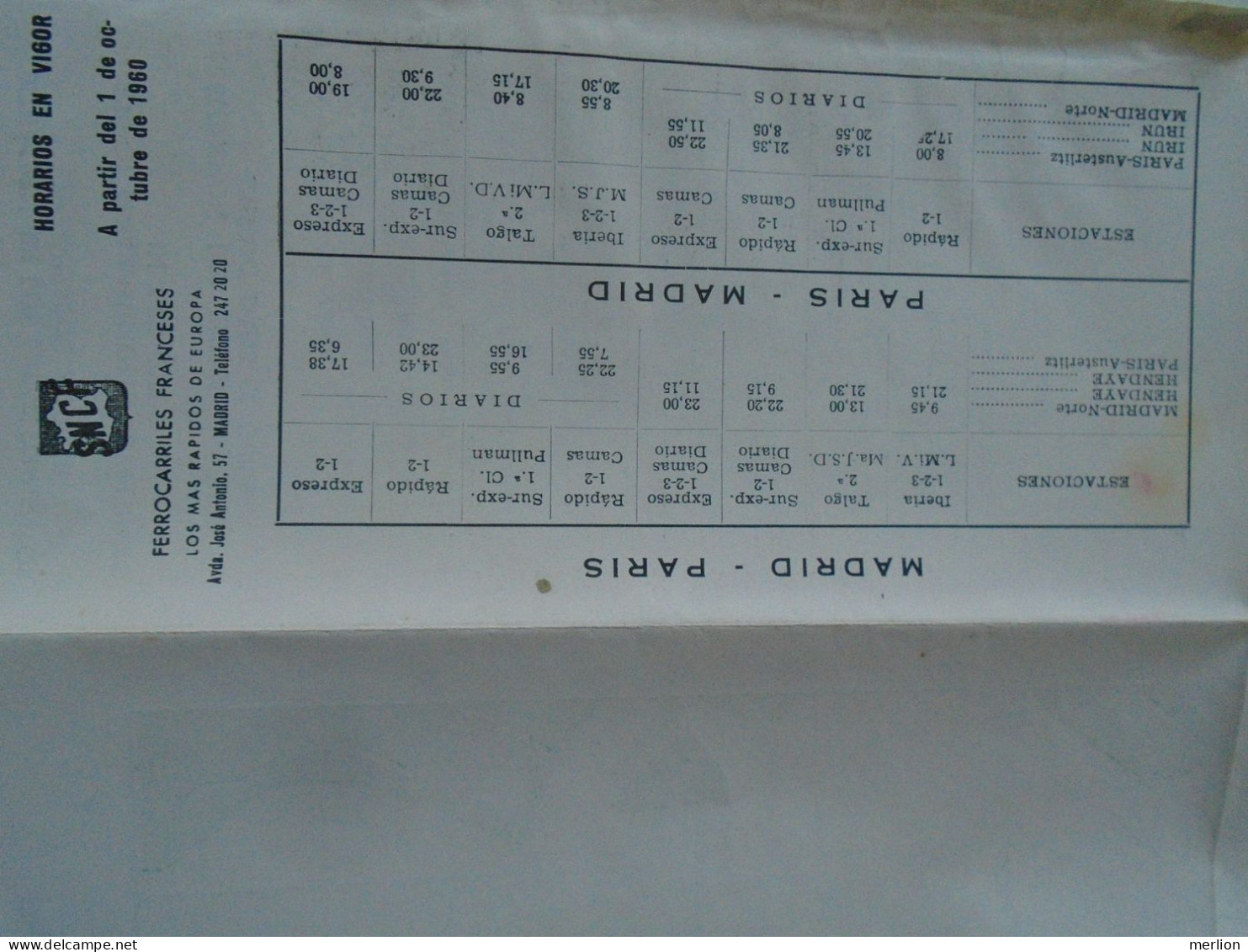 ZA482.46 Air France  TImetable  Paris, Madrid Barcelona -Map of Madrid ca 1970