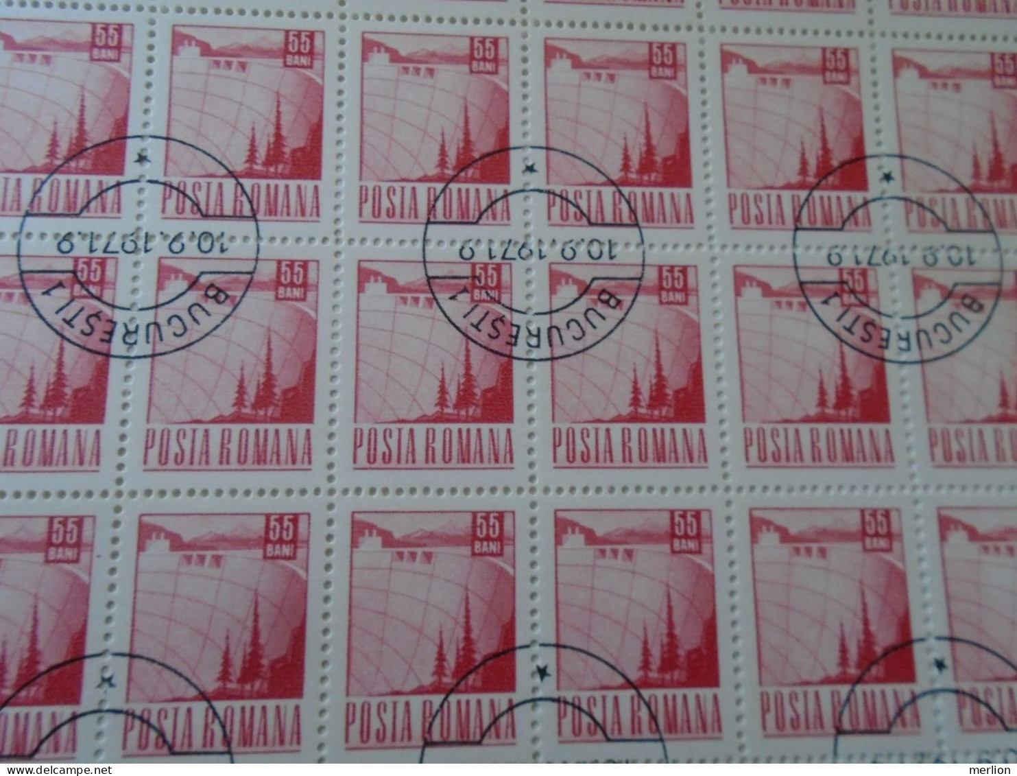 ZA484.1  ROMANIA   Sheet With   100 Stamps  55 Bani,  Dam,   Cancel Bucuresti  1971 - Other & Unclassified