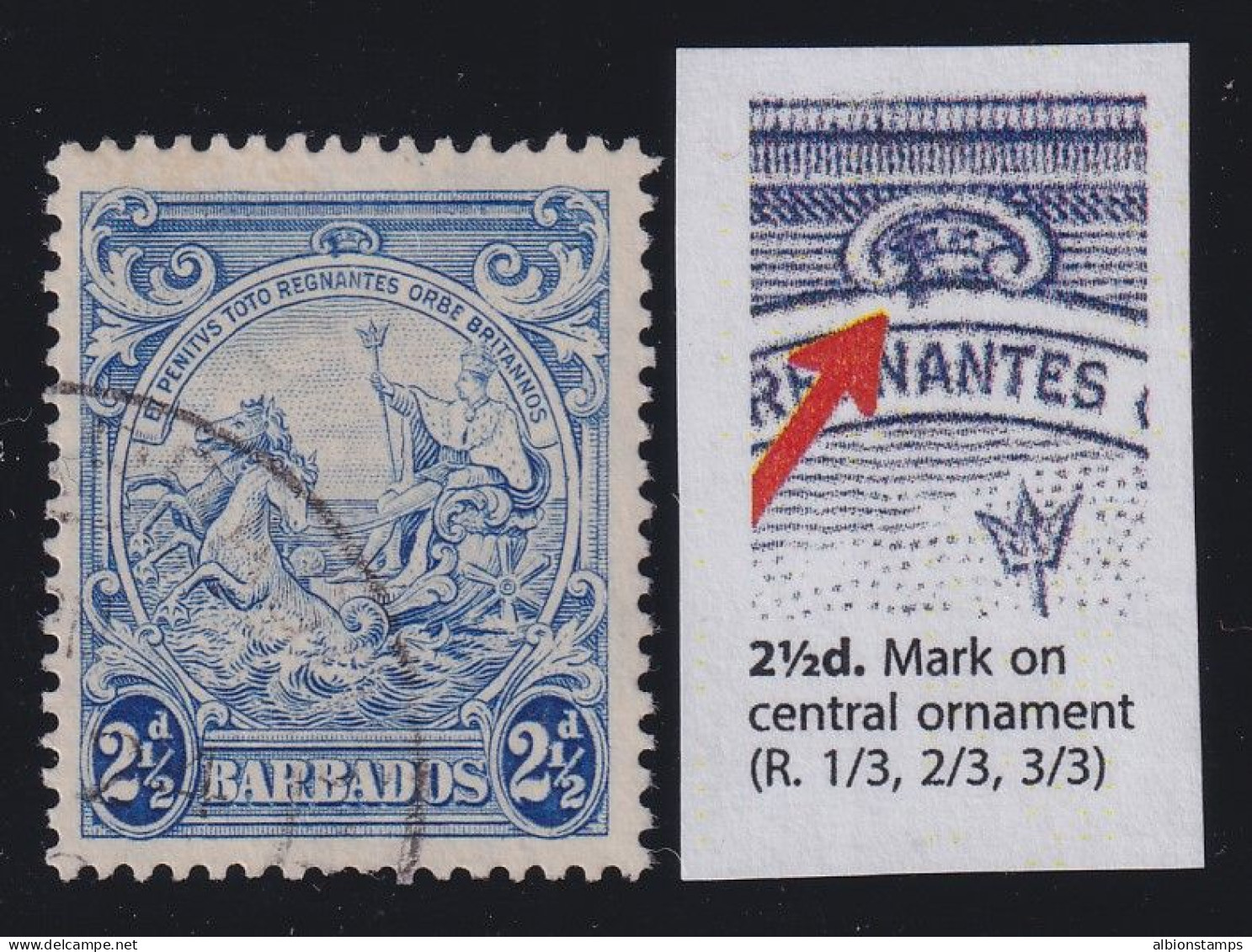 Barbados, SG 251a, Used "Mark On Central Ornament" Variety - Barbados (...-1966)