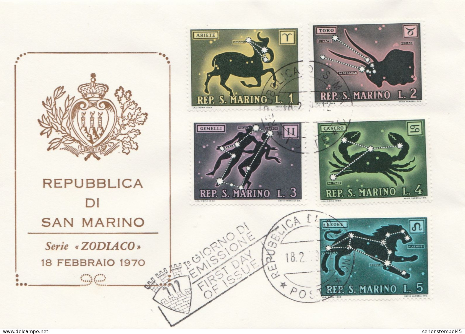 Motiv Astrologie Beleg 1970 Zodiaco San Marino - Astrologie