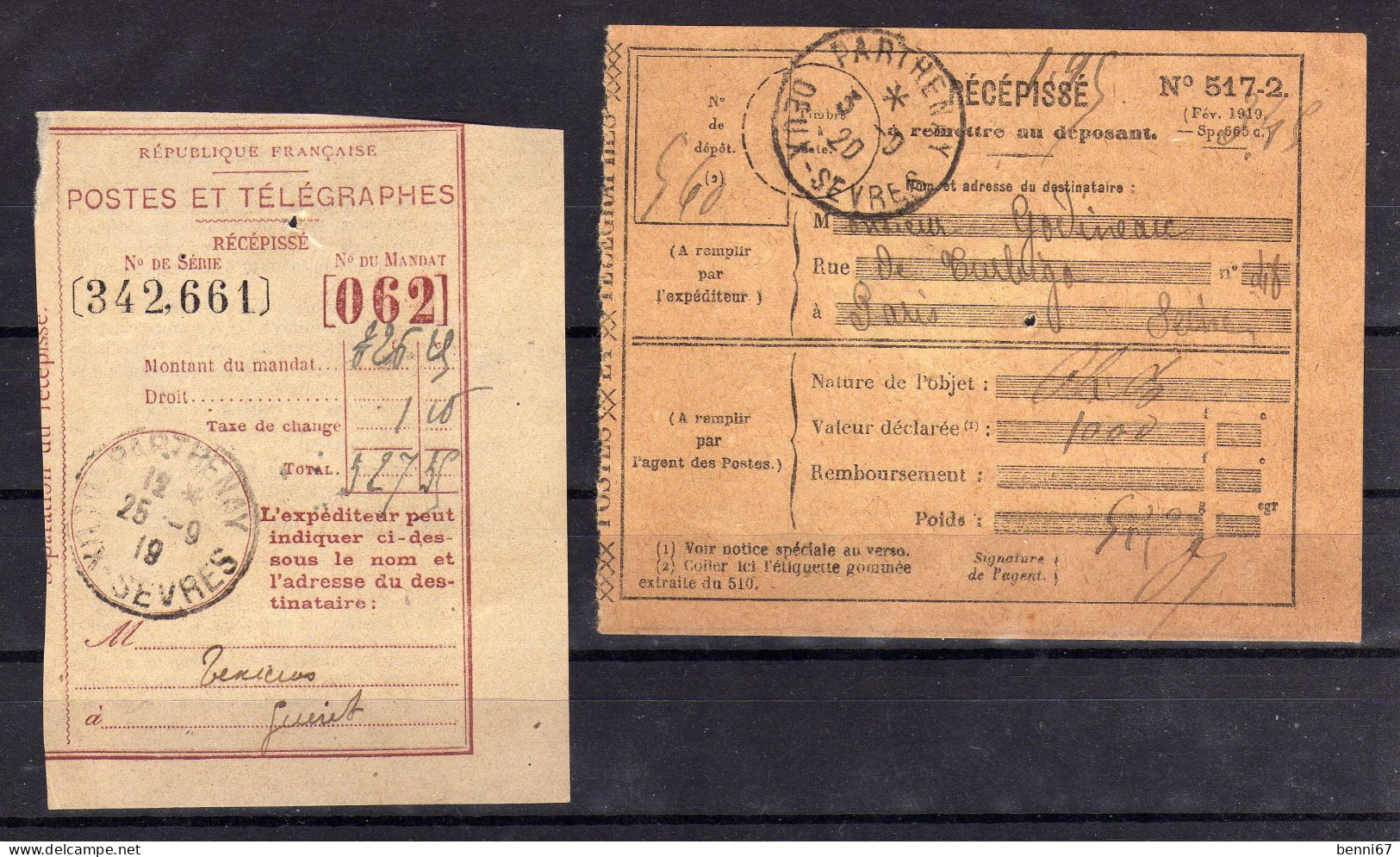 FRANCE Beau Lot De Récépissés (mandat, Recommandé,chargé) 1913 à 1922 A VOIR - Briefe U. Dokumente