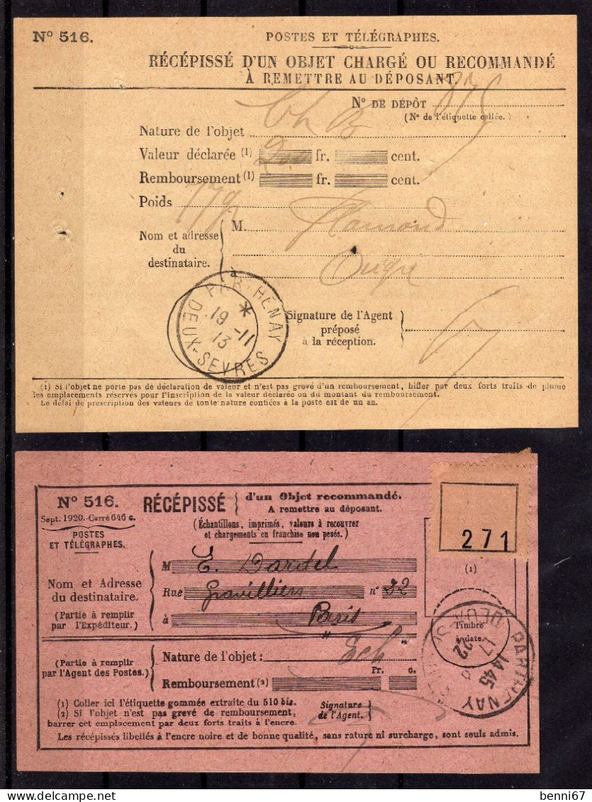 FRANCE Beau Lot De Récépissés (mandat, Recommandé,chargé) 1913 à 1922 A VOIR - Cartas & Documentos