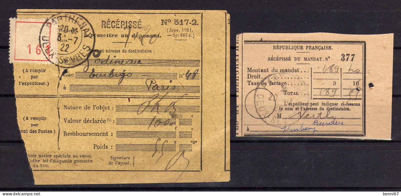 FRANCE Beau Lot De Récépissés (mandat, Recommandé,chargé) 1913 à 1922 A VOIR - Covers & Documents