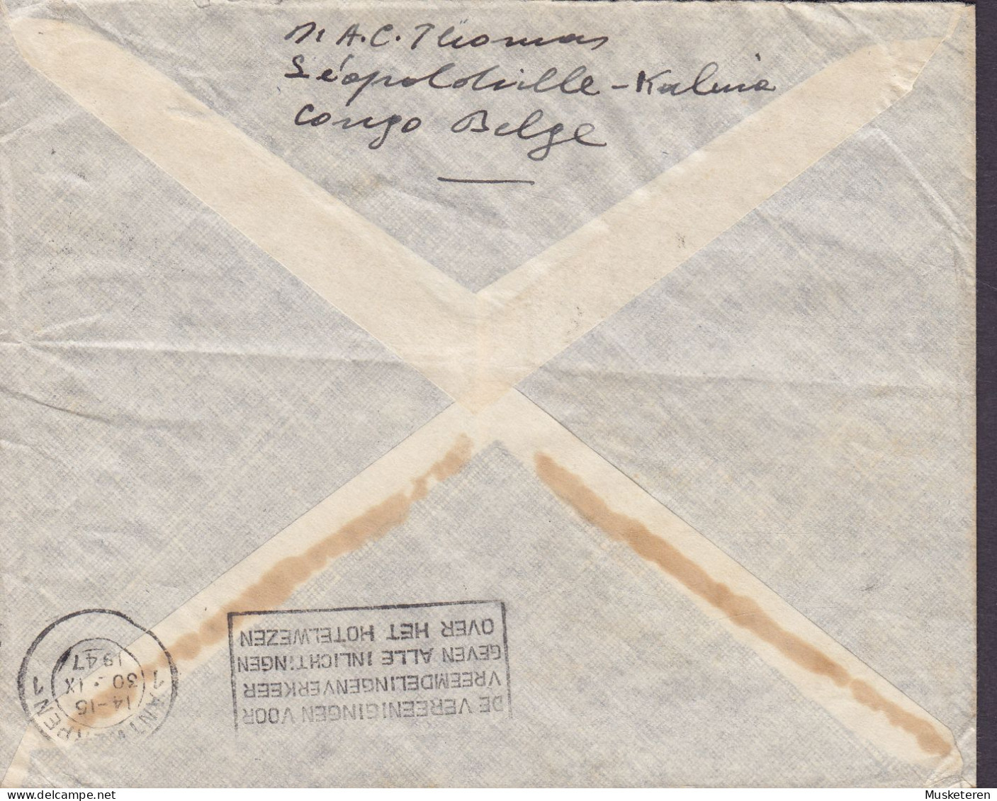 Belgian Congo Par Avion, LEOPOLDVILLE 1947 Cover Brief Lettre ANVERS REadressed 5x Leopard Timbres - Covers & Documents