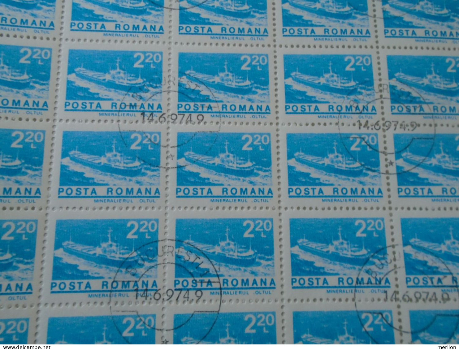 ZA484.3  ROMANIA   Sheet With   100 Stamps  2,20 Lei,  Ship Oltul,   Cancel Bucuresti  1974 - Andere & Zonder Classificatie