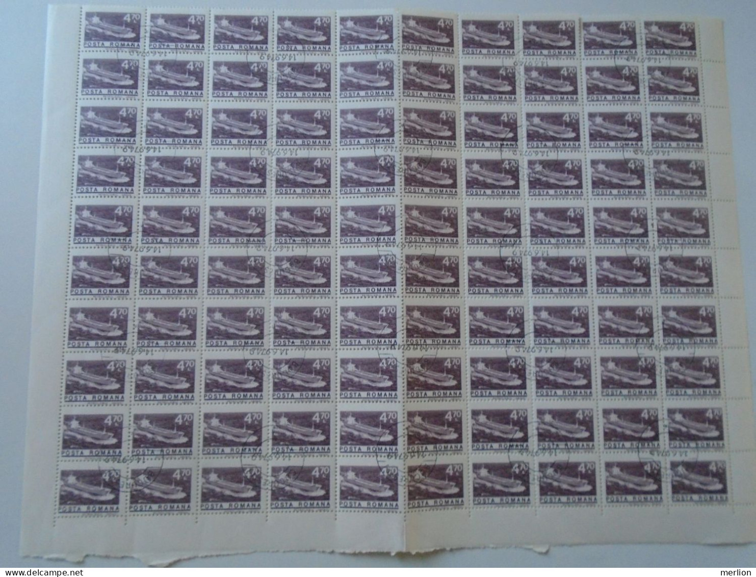 ZA484.5  ROMANIA   Sheet With   100 Stamps  4,70 Lei,  Ship - Petrol Tanker Arges  -   Cancel Bucuresti  1974 - Autres & Non Classés