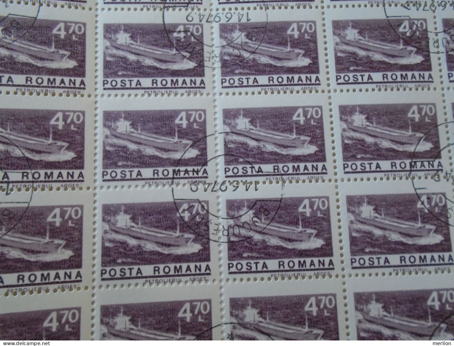 ZA484.5  ROMANIA   Sheet With   100 Stamps  4,70 Lei,  Ship - Petrol Tanker Arges  -   Cancel Bucuresti  1974 - Sonstige & Ohne Zuordnung