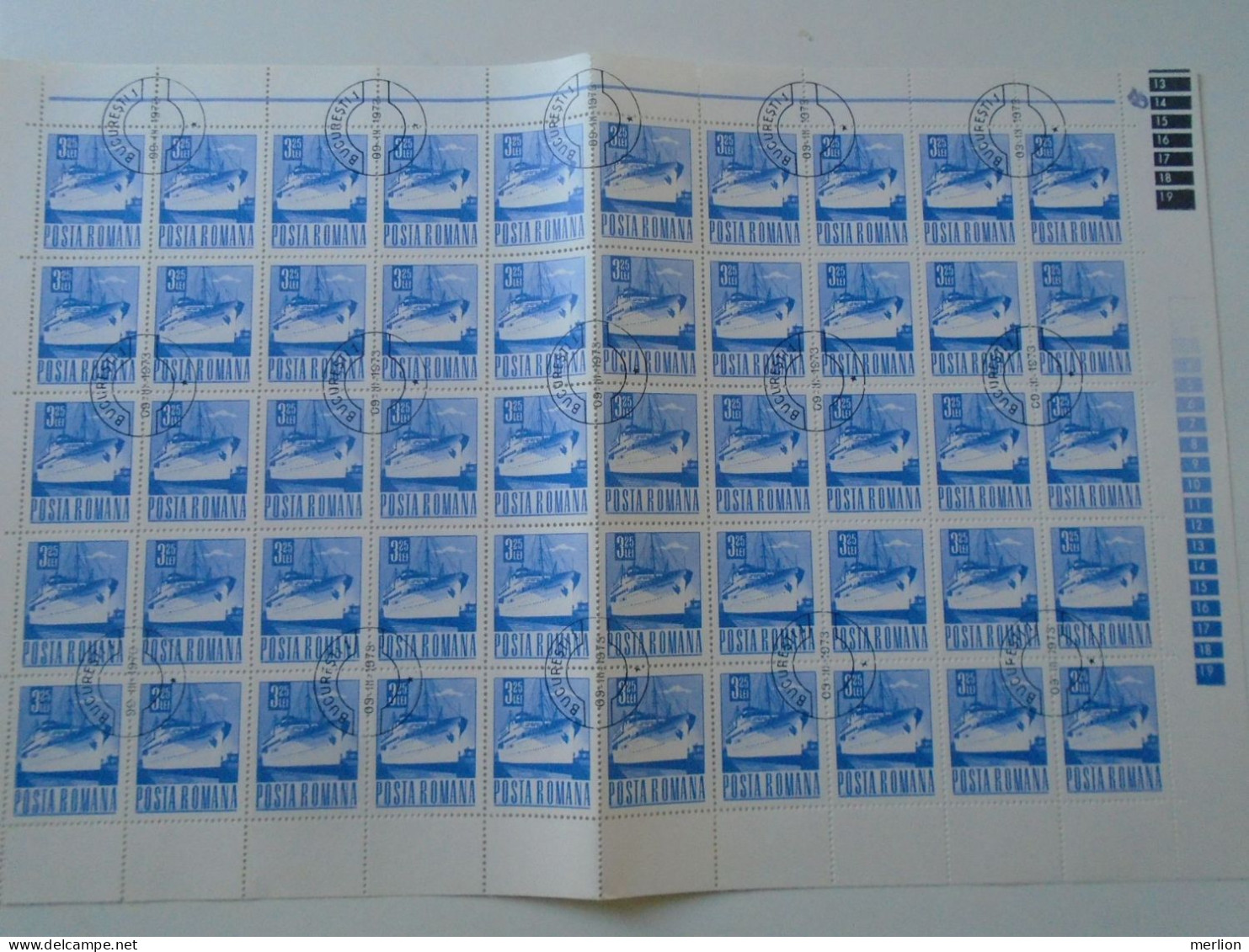 ZA484.6  ROMANIA   Sheet With   50 Stamps  3,25 Lei,  1971 Ship -   Cancel Bucuresti  1973 - Altri & Non Classificati