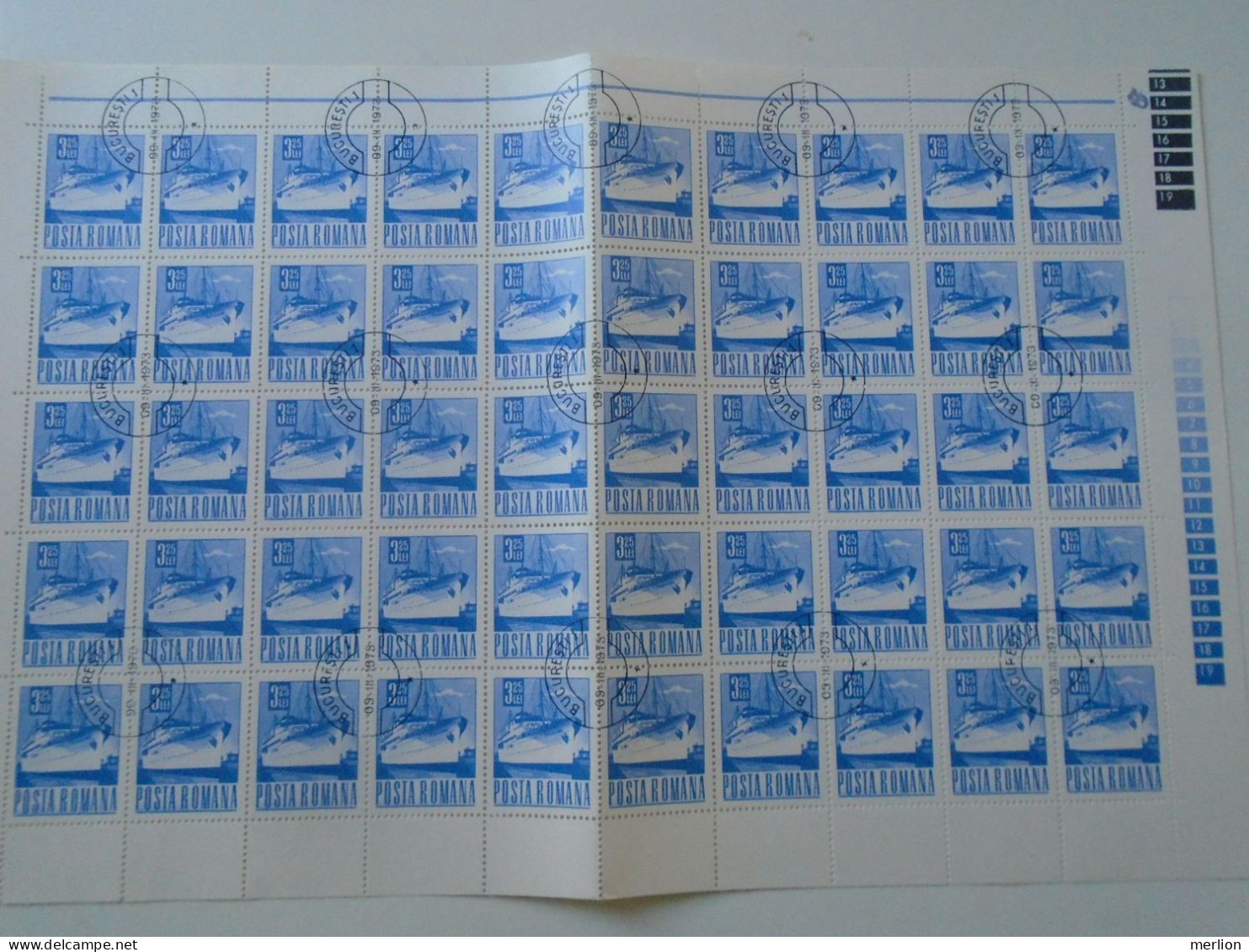 ZA484.6  ROMANIA   Sheet With   50 Stamps  3,25 Lei,  1971 Ship -   Cancel Bucuresti  1973 - Autres & Non Classés