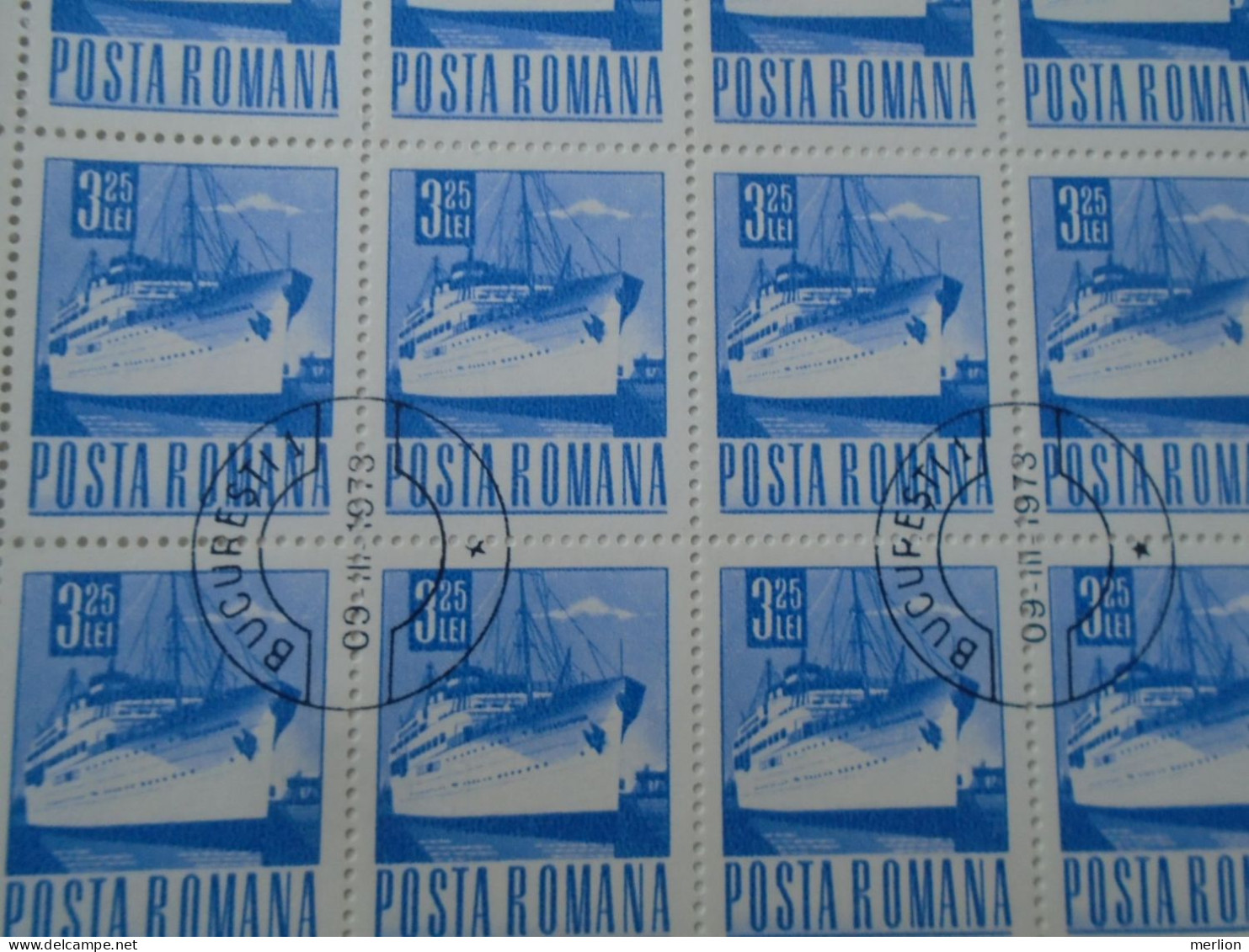 ZA484.6  ROMANIA   Sheet With   50 Stamps  3,25 Lei,  1971 Ship -   Cancel Bucuresti  1973 - Andere & Zonder Classificatie