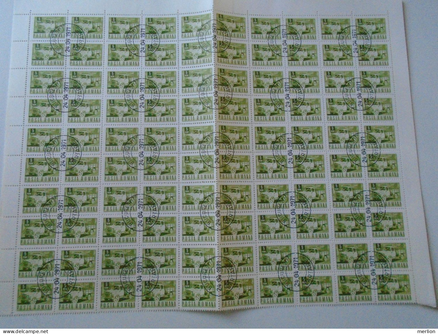 ZA484.8  ROMANIA   Sheet With   100 Stamps  5 Bani,  1971 Truck    Cancel Bucuresti  Cartare 1971 - Andere & Zonder Classificatie