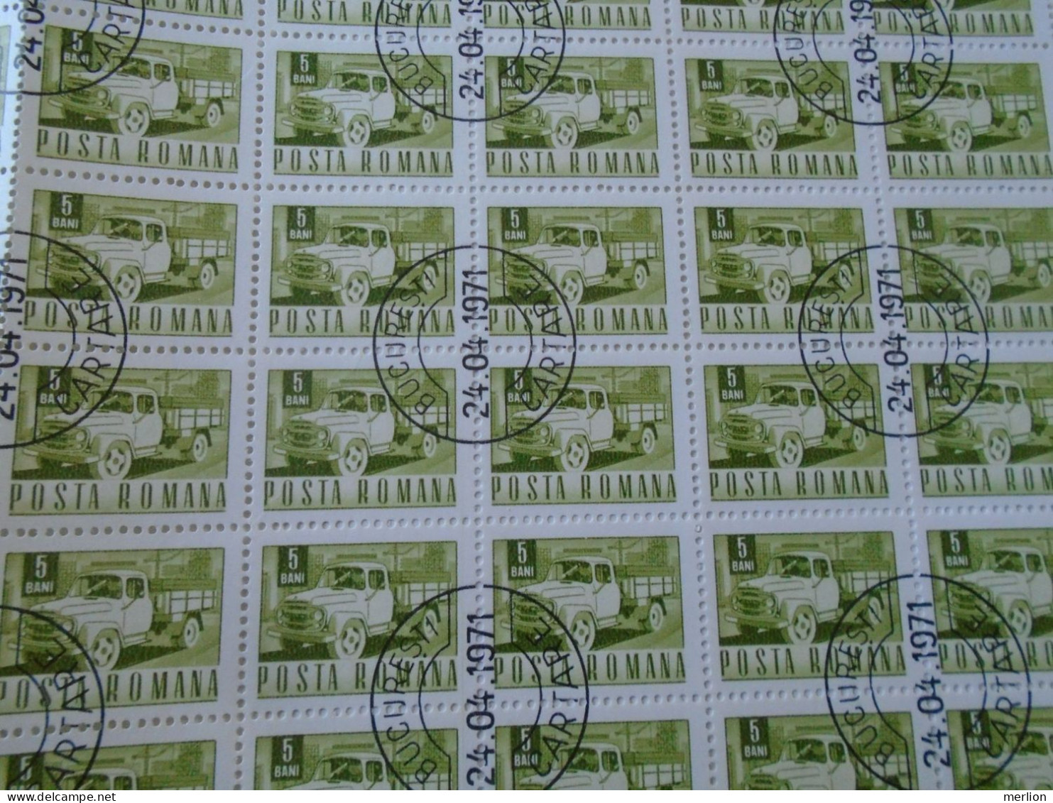 ZA484.8  ROMANIA   Sheet With   100 Stamps  5 Bani,  1971 Truck    Cancel Bucuresti  Cartare 1971 - Andere & Zonder Classificatie