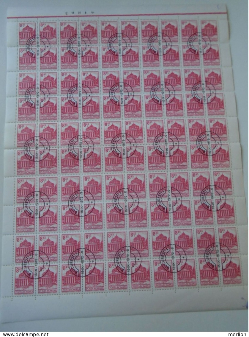 ZA484.10 ROMANIA   Sheet With   100 Stamps  8,45 Lei 1972  Athénée Romane - Cancel Bucuresti    1972 - Altri & Non Classificati