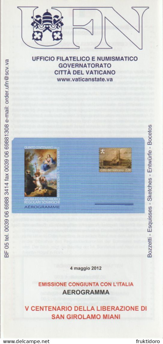 Vatican City Brochures Issues in 2012 Philatelic Programme - Easter - Raphael: The Sistine Madonna - Aerogramme