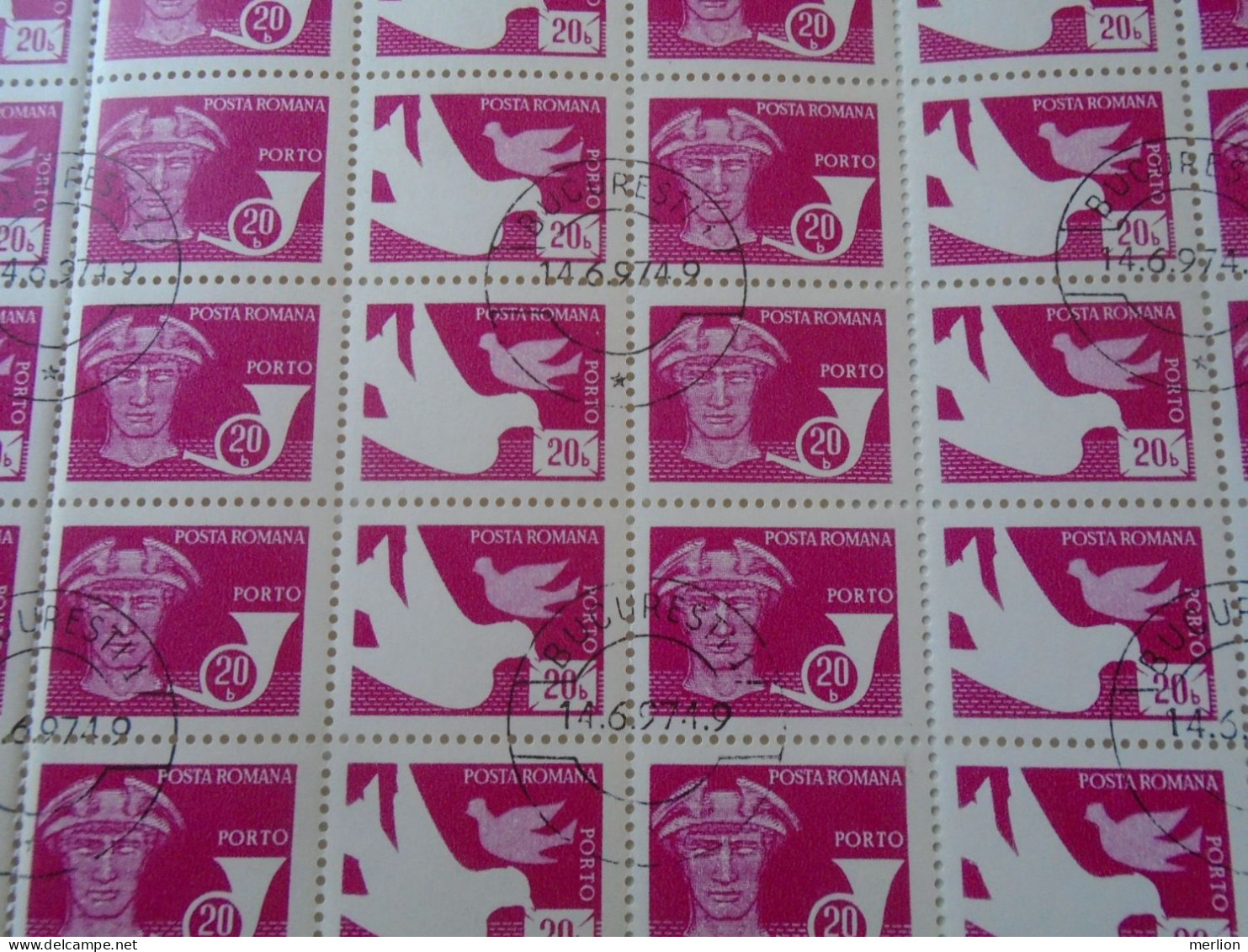 ZA484.13 ROMANIA   Sheet With   100 Stamps 20b  PORTO  Postage Due - Cancel Bucuresti    1974 - Autres & Non Classés