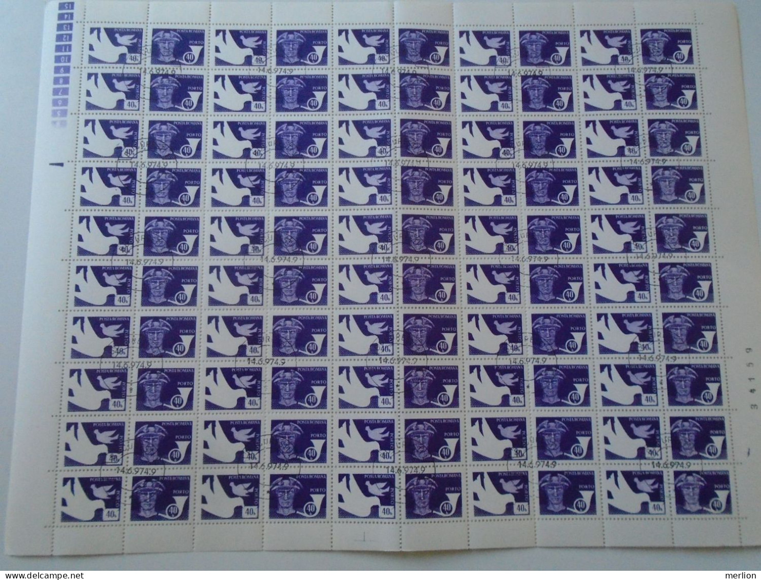 ZA484.14 ROMANIA   Sheet With   100 Stamps 40b  PORTO  Postage Due - Cancel Bucuresti    1974 - Other & Unclassified