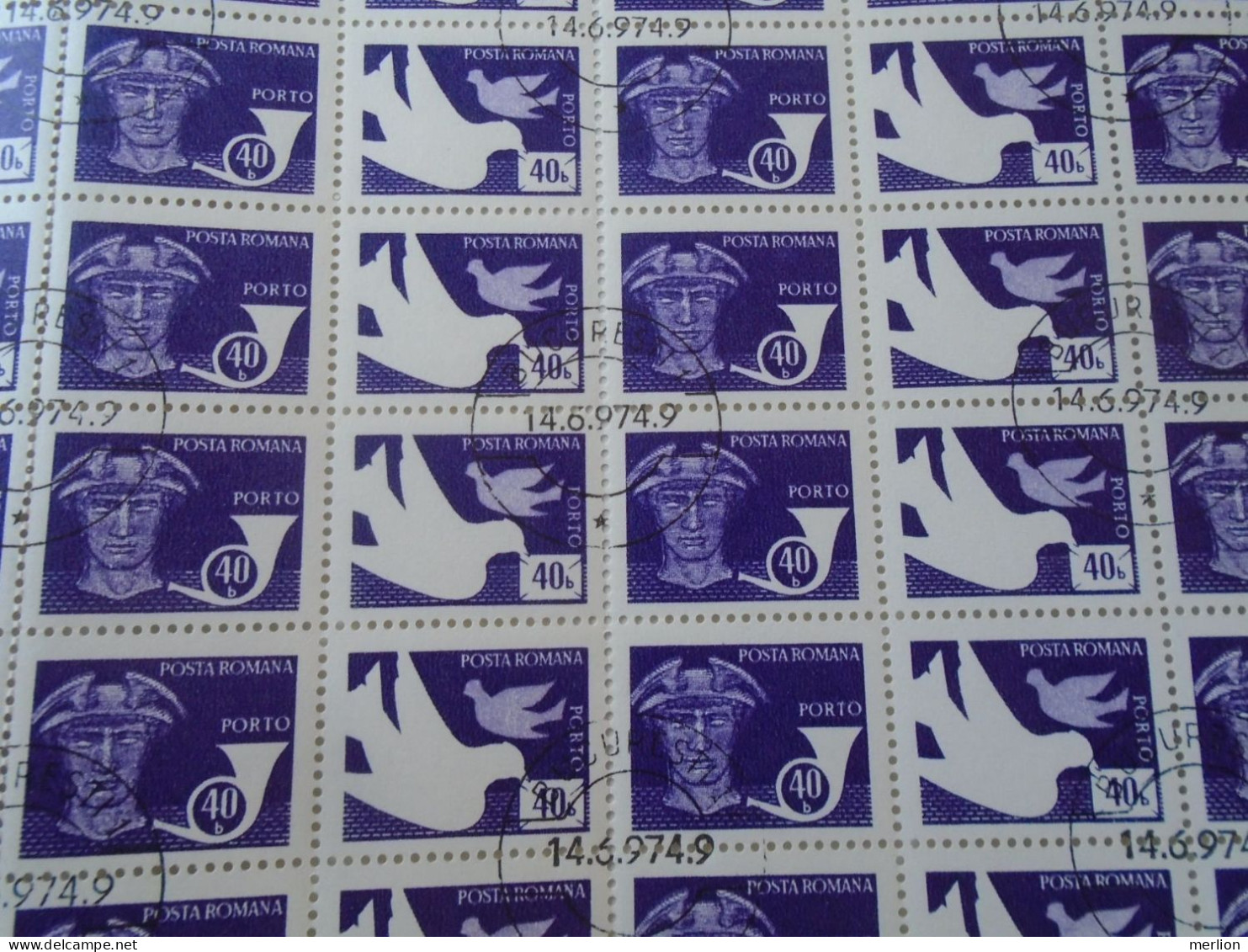 ZA484.14 ROMANIA   Sheet With   100 Stamps 40b  PORTO  Postage Due - Cancel Bucuresti    1974 - Autres & Non Classés