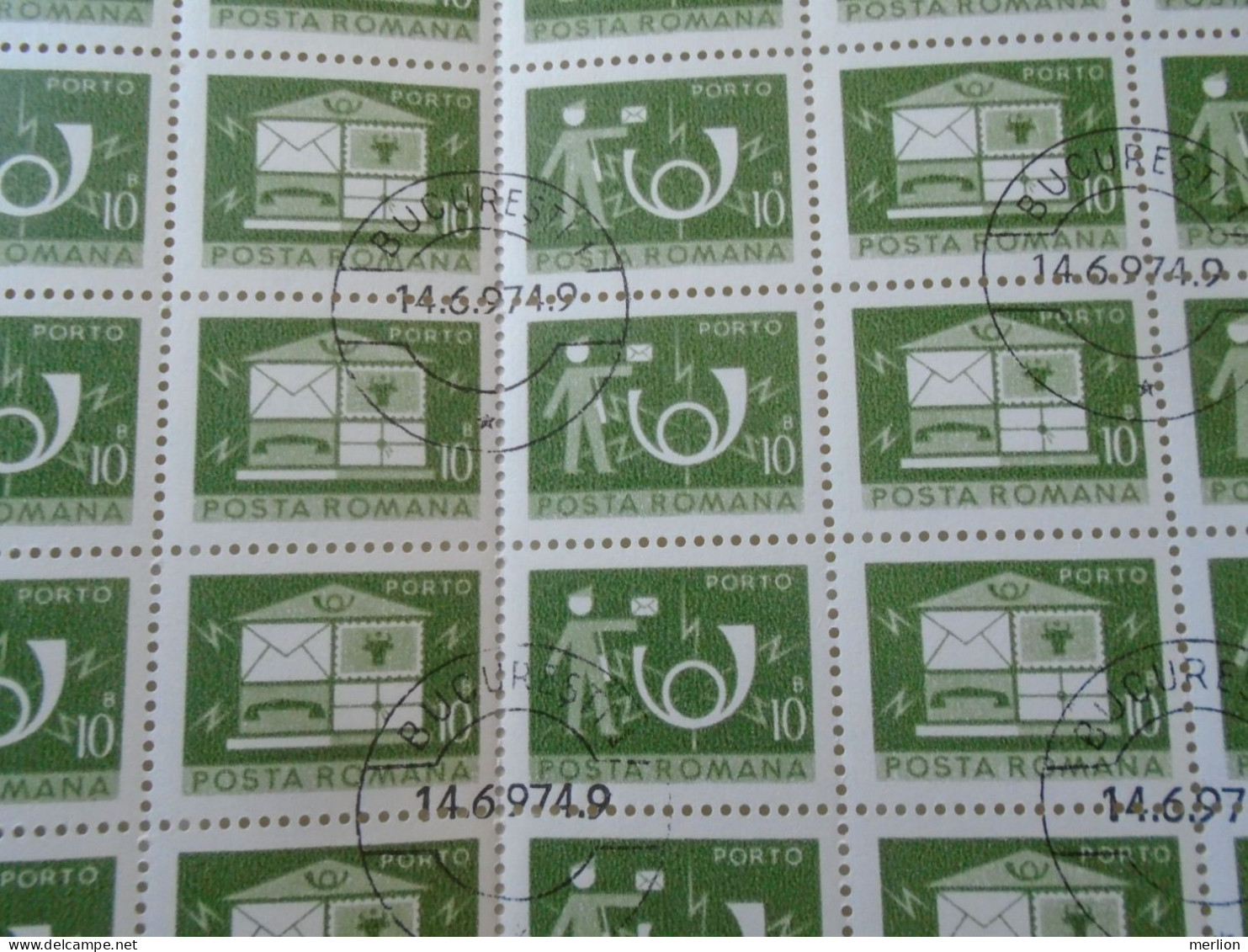 ZA484.15 ROMANIA   Sheet With   100 Stamps 10b  PORTO  Postage Due - Cancel Bucuresti    1974 - Autres & Non Classés