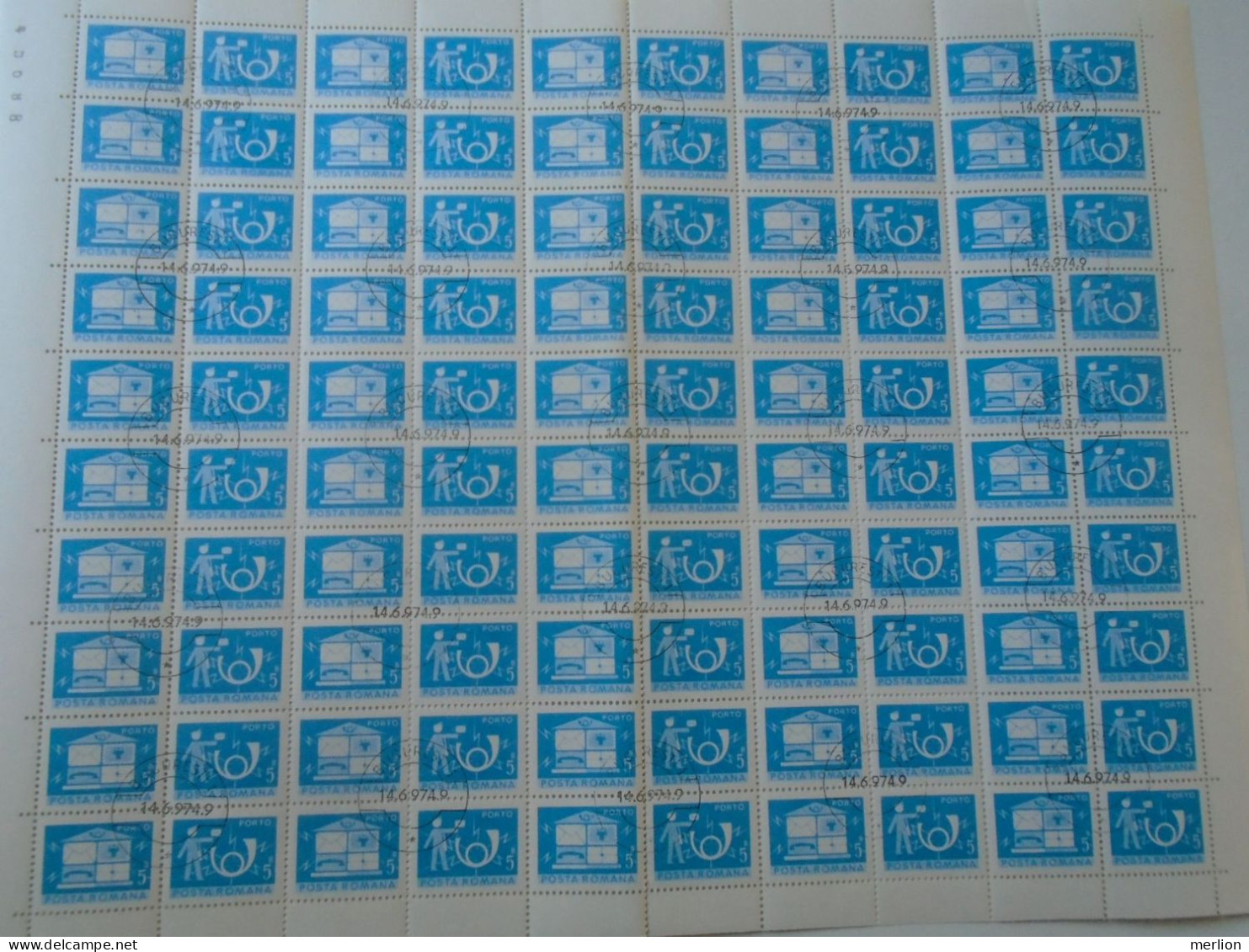 ZA484.16 ROMANIA   Sheet With   100 Stamps 5b  PORTO  Postage Due - Cancel Bucuresti    1974 - Andere & Zonder Classificatie