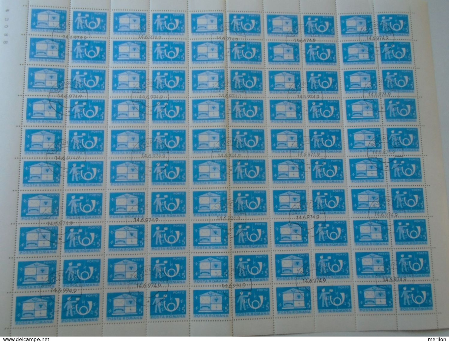 ZA484.16 ROMANIA   Sheet With   100 Stamps 5b  PORTO  Postage Due - Cancel Bucuresti    1974 - Other & Unclassified