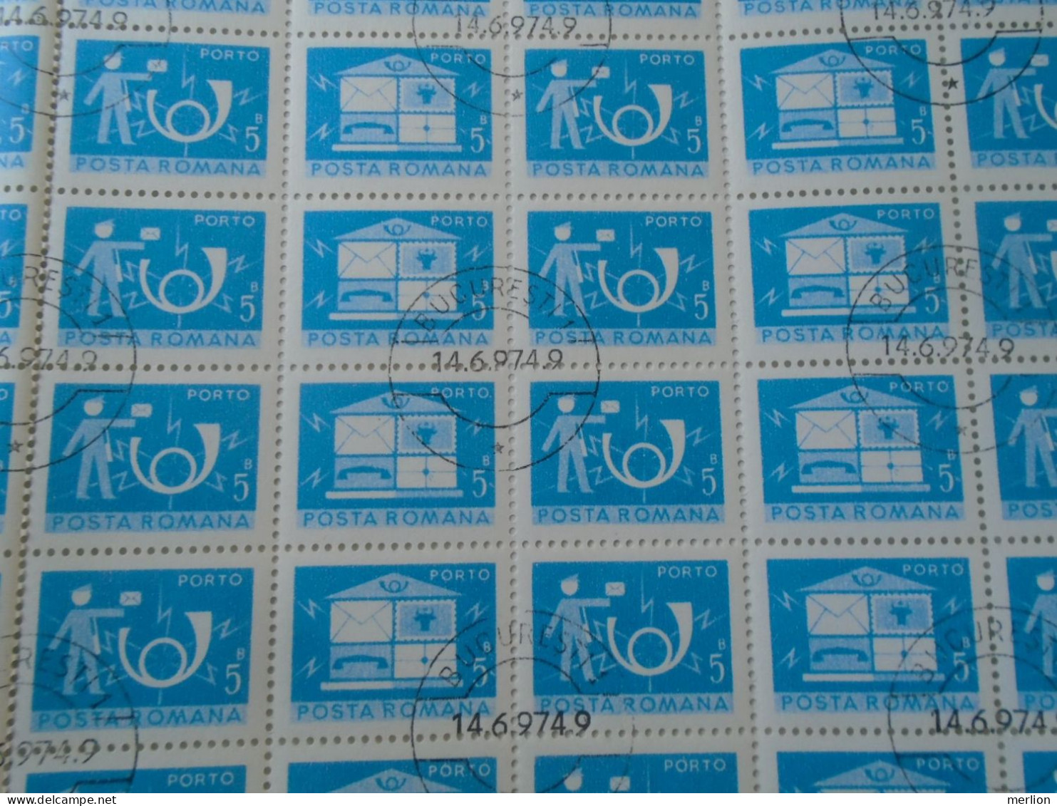 ZA484.16 ROMANIA   Sheet With   100 Stamps 5b  PORTO  Postage Due - Cancel Bucuresti    1974 - Other & Unclassified